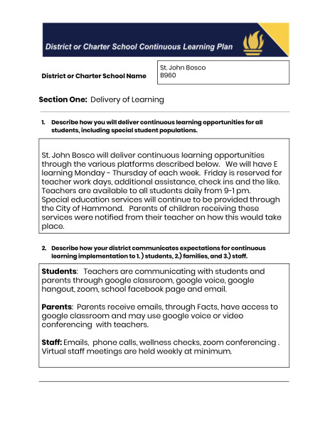 St John Bosco B960 Continuous Learning Plan